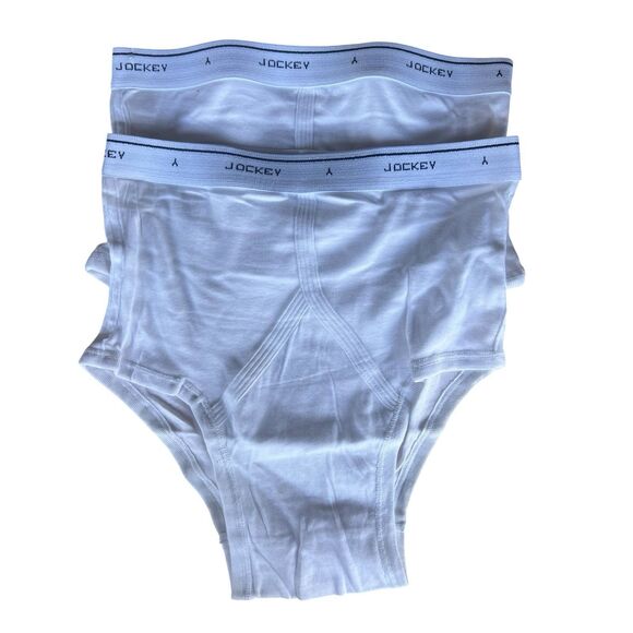 Men's JOCKEY Size 34 WHITE Classic Cotton Y Front Brief  Underwear Lot Of 2 - Picture 1 of 4